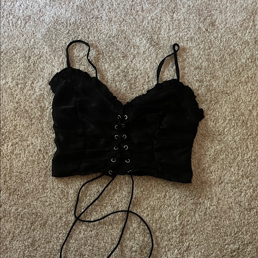 SHEIN Black Lace-Up Camisole Top